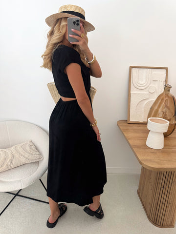 Robe midi en lin mélangé PALAMAS - noir