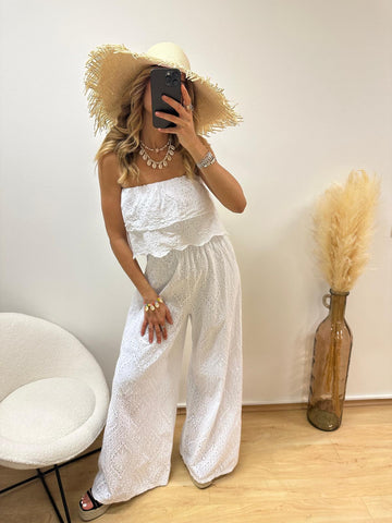 Combinaison bustier en broderie anglaise ANCHEL - blanc