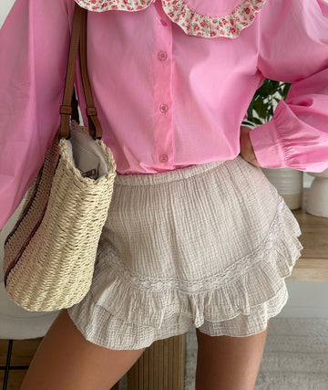 Jupe-short en gaze de coton OMIZE - beige