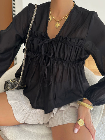 Blouse à noeuds LEVANNE - noir