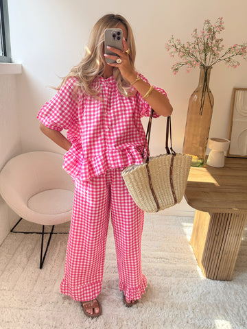 Chemisier imprimé Vichy DIVERTI - fuchsia