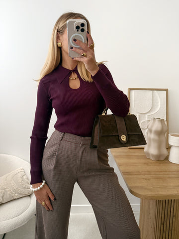 Top en maille côtelée ZOLA - aubergine