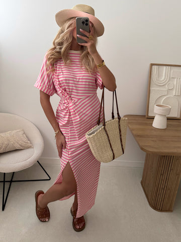 Robe marinière à fente SORINNE - rose