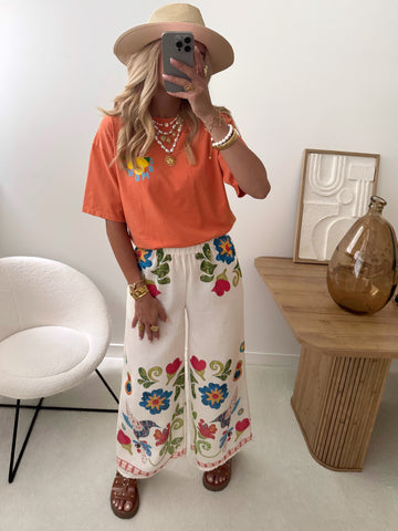 Pantalon à imprimé fleuri en lin mélangé SHANICE
