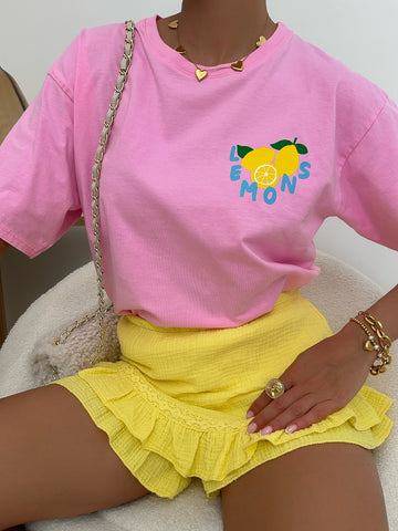 Tee-shirt imprimé citron LEMON - rose