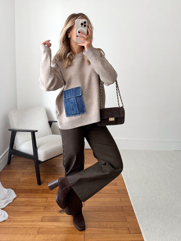 Maille avec poche en denim LOREN