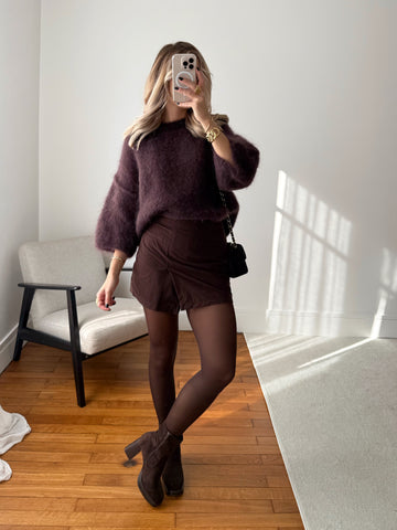 Jupe-short en velours côtelé SIERRA - chocolat