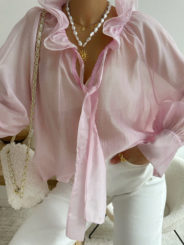 Blouse col volanté ROJAS - rose