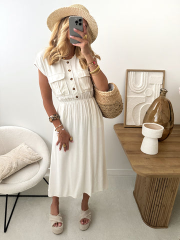 Robe midi en lin mélangé PALAMAS - beige
