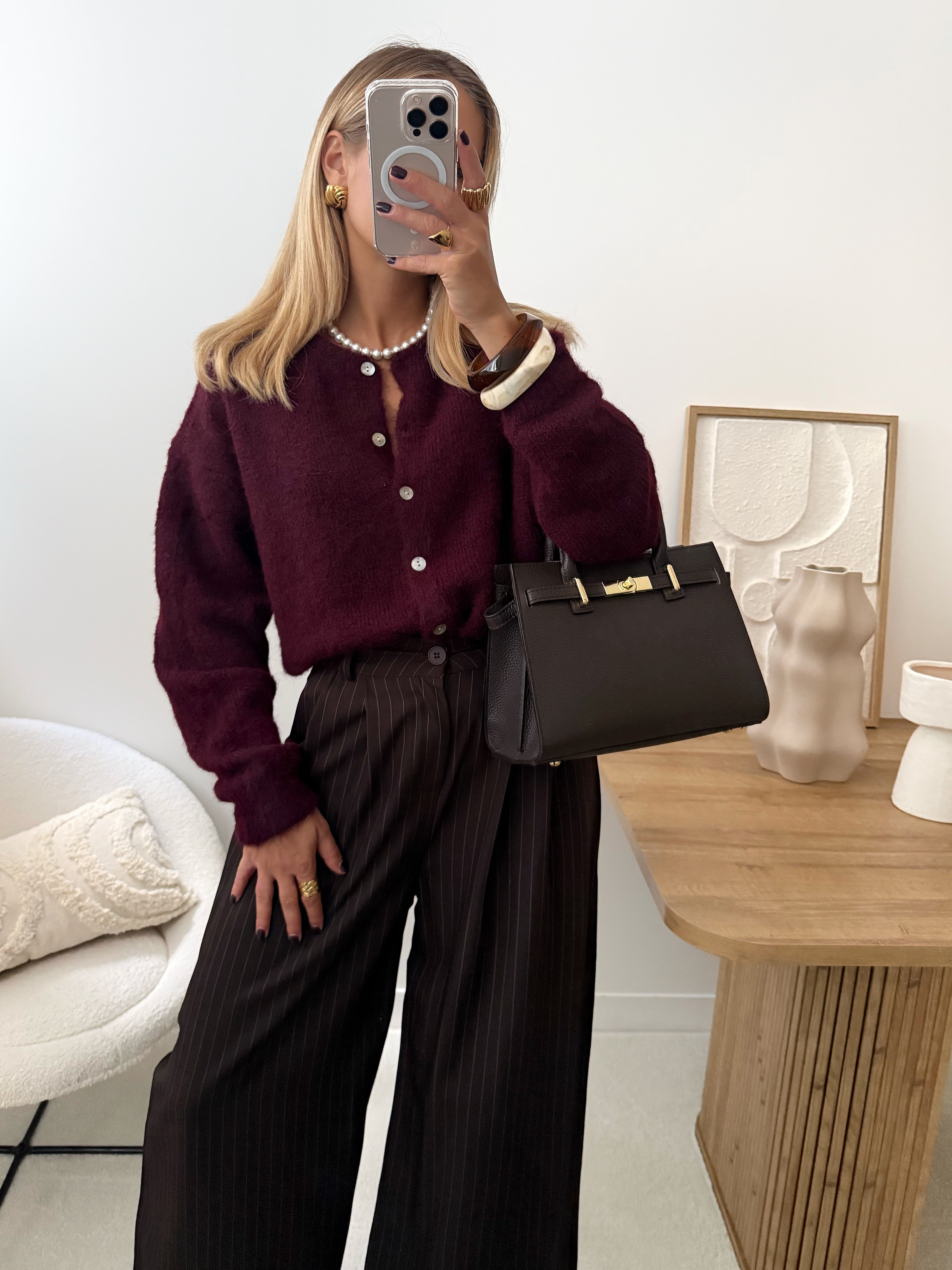 Cardigan en laine mélangée BLANDINE - bordeaux