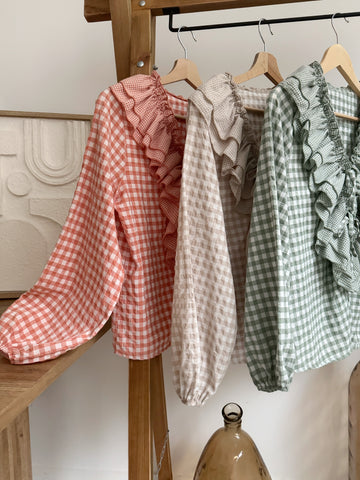 Blouse imprimé vichy corail MADELYNE