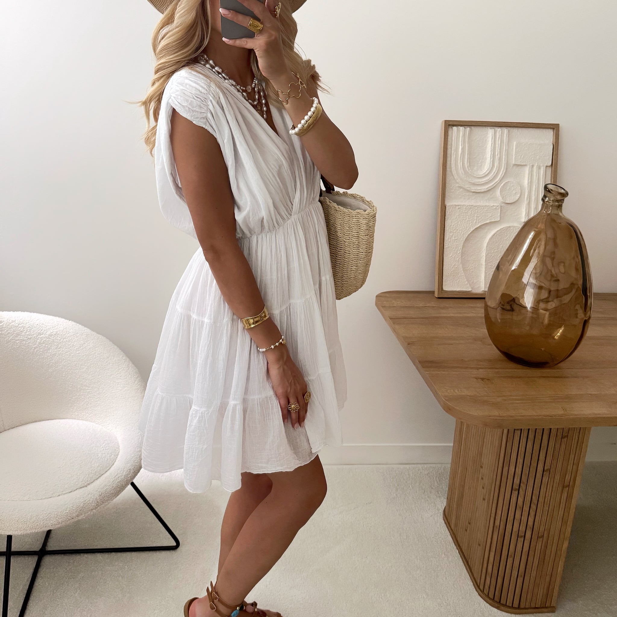Robe courte volantée TULLIANI - blanc