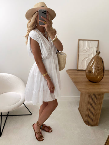 Robe courte volantée TULLIANI - blanc