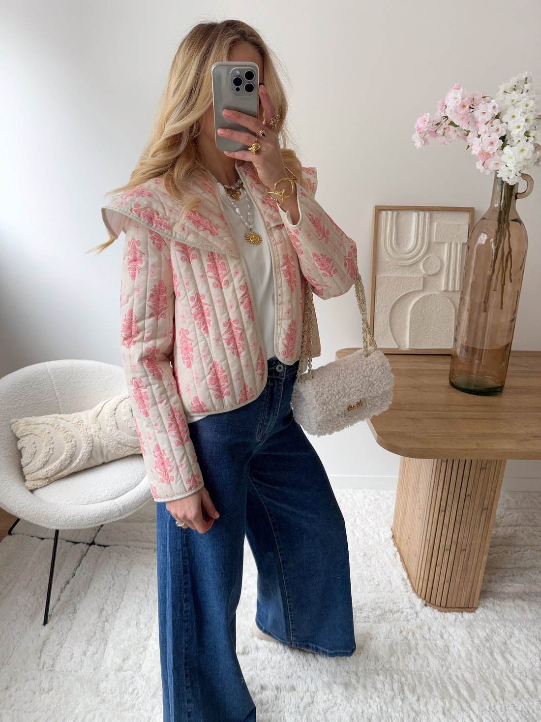 Veste matelassée imprimé fleuri rose THANISE