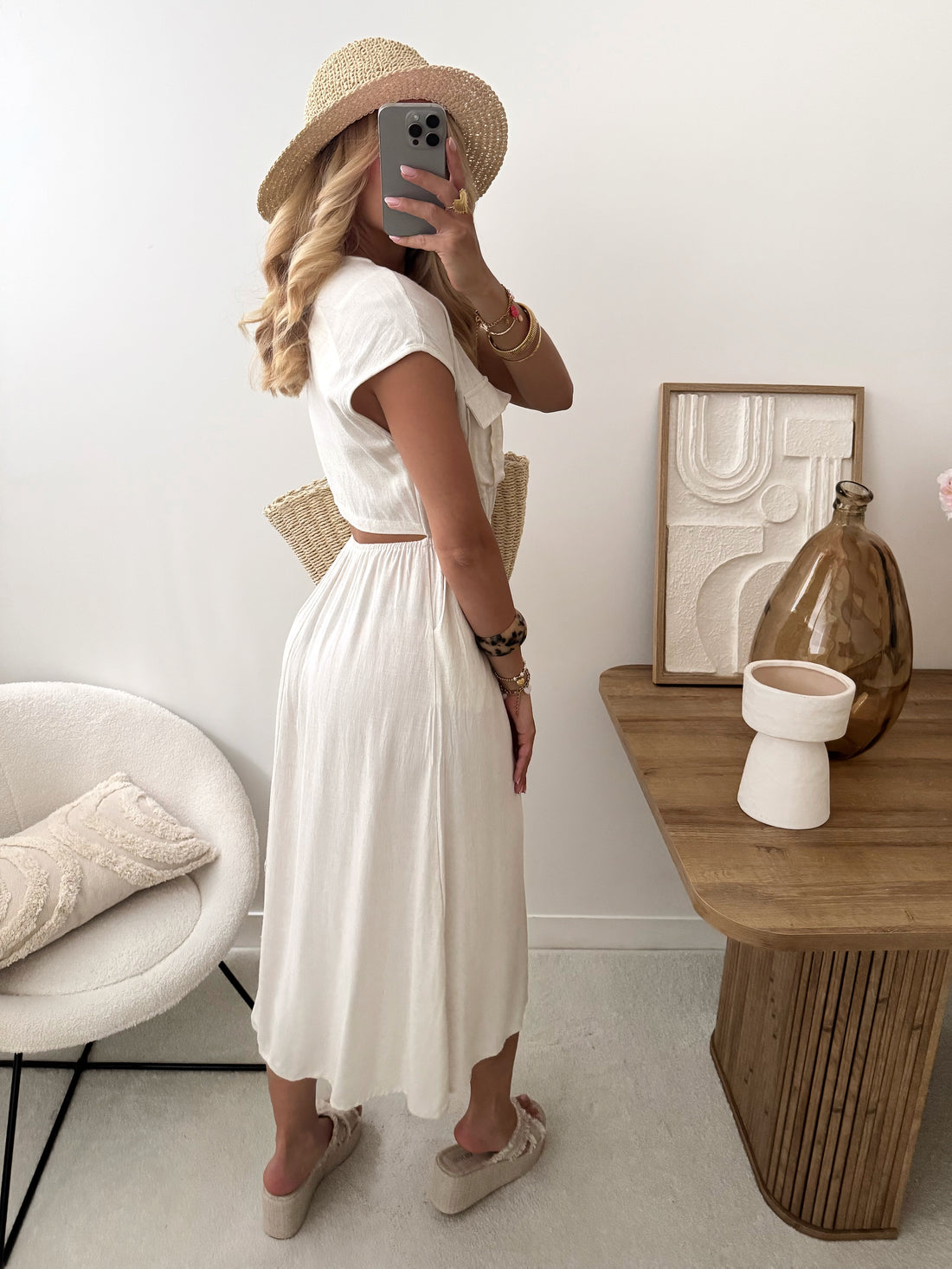 Robe midi en lin mélangé PALAMAS - beige