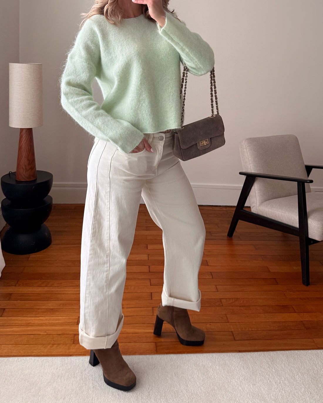 Maille douce col rond CARLSON - vert amande