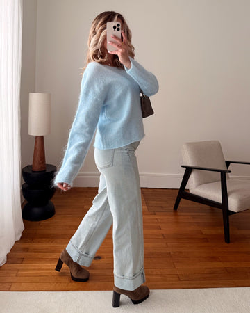 Maille douce col rond CARLSON - bleu ciel