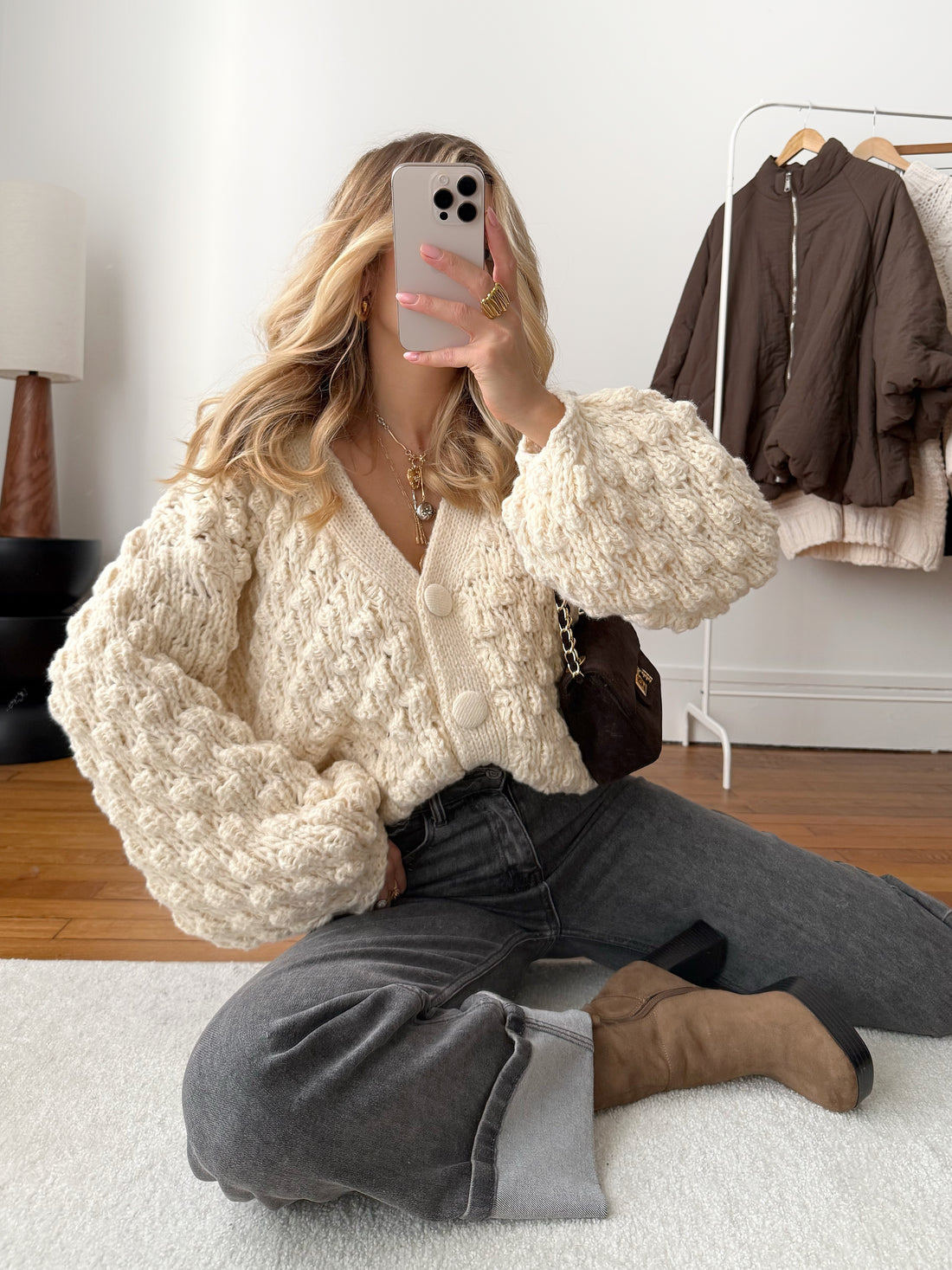 Gilet en maille crochet VOLTAIRE - écru