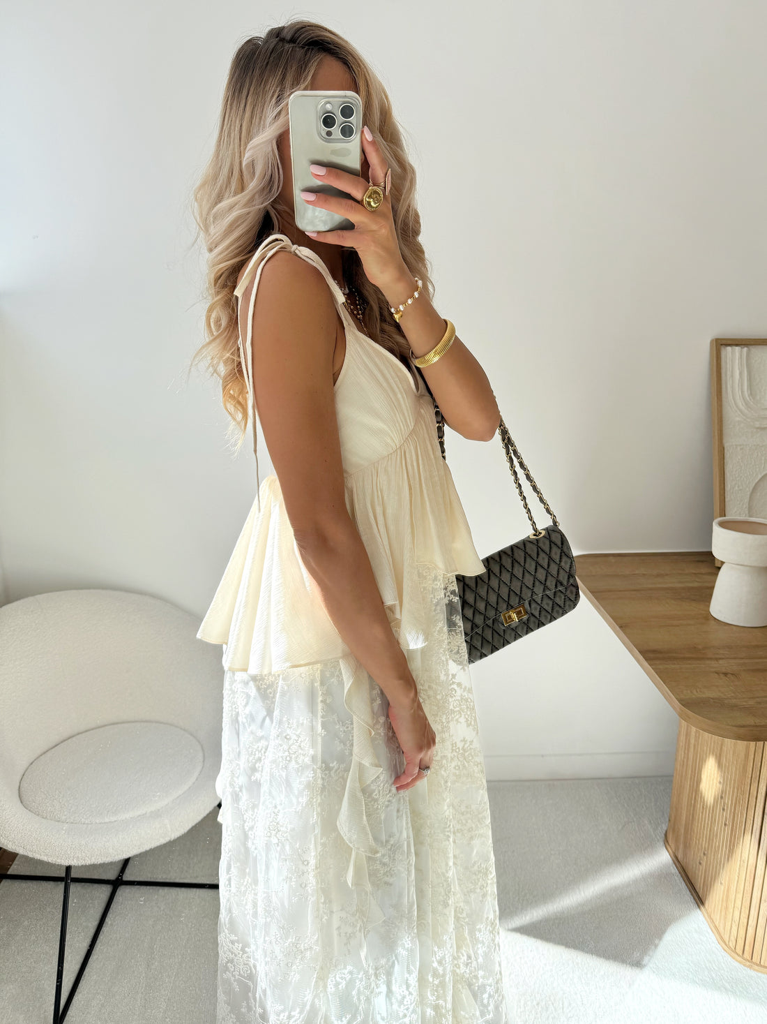 Robe longue en dentelle volantée SHAREN
