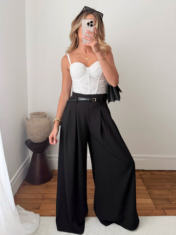 Pantalon taille haute avec ceinture TONIO - noir