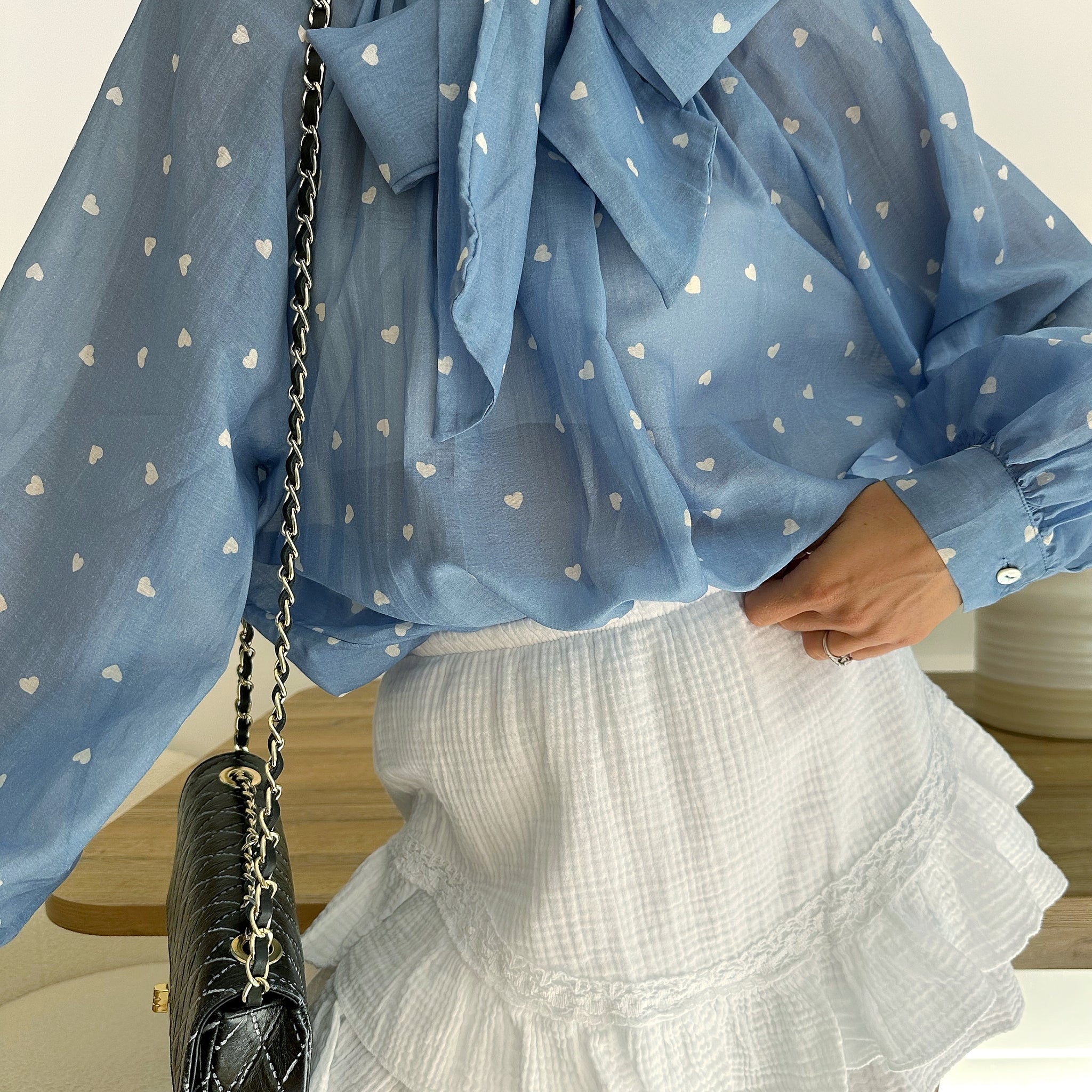 Blouse à imprimé coeurs en soie mélangée MIREZ - bleu