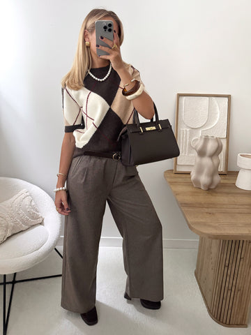 Pantalon motif pied-de-poule et ceinture EMERANDE