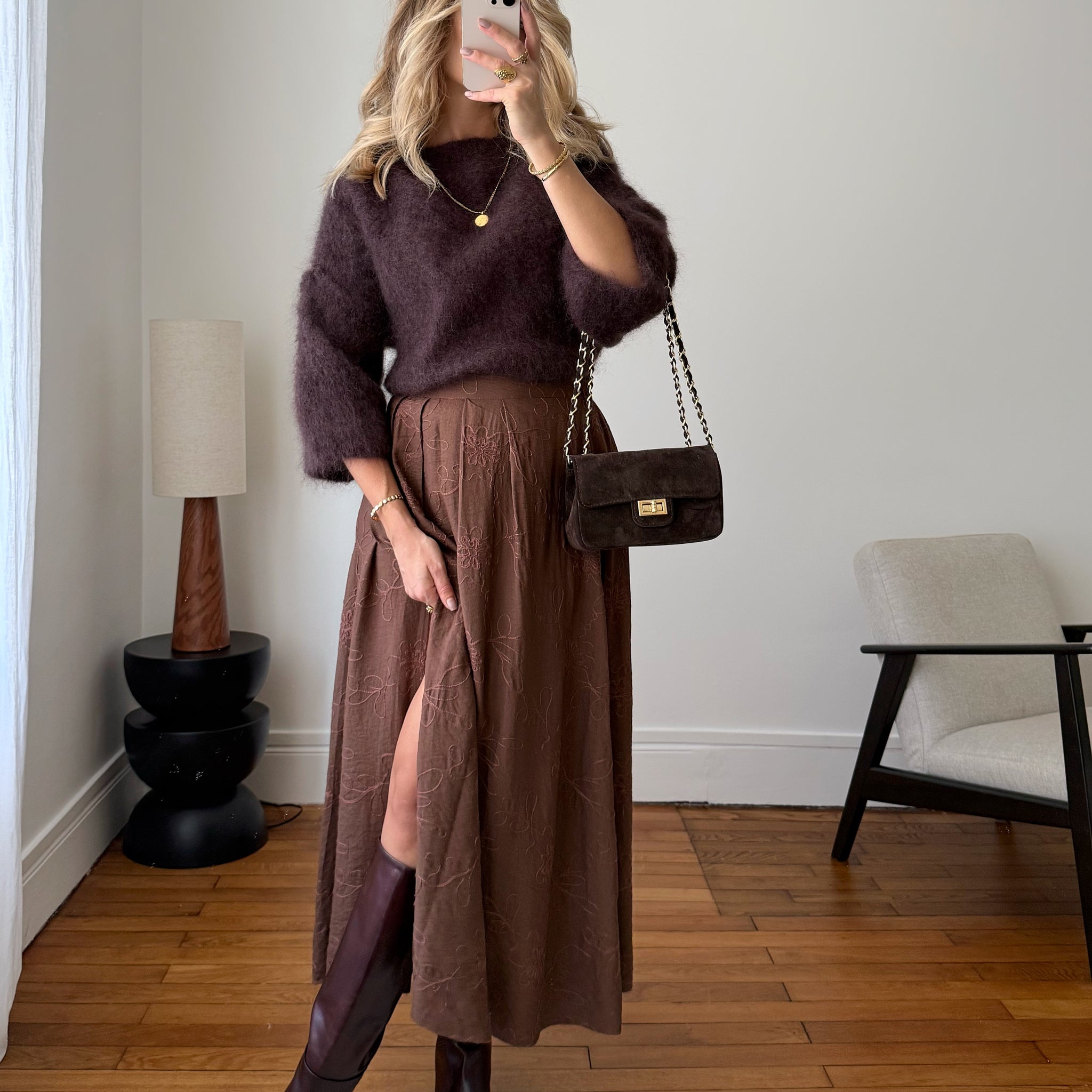 Jupe longue à imprimé floral brodé NATH