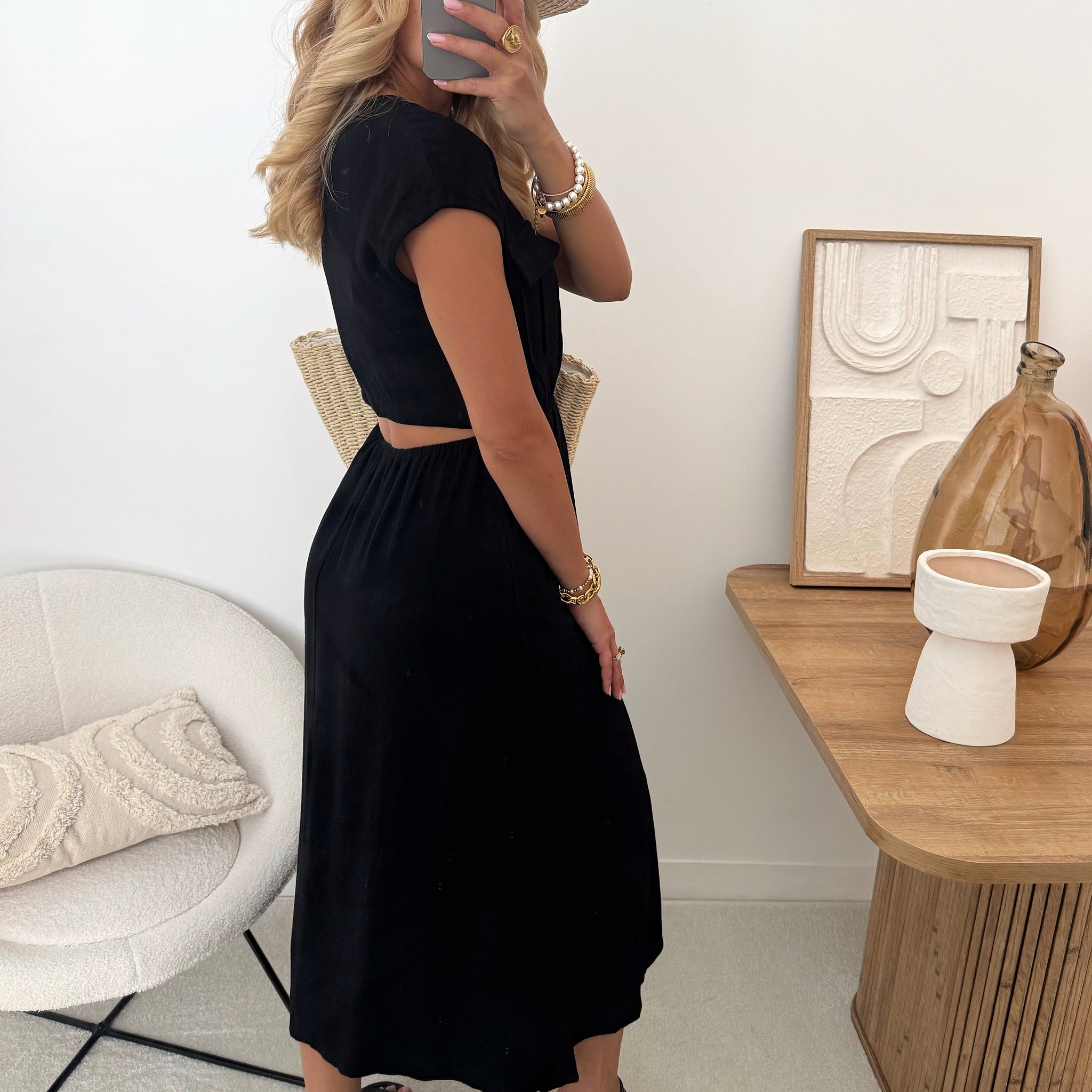Robe midi en lin mélangé PALAMAS - noir