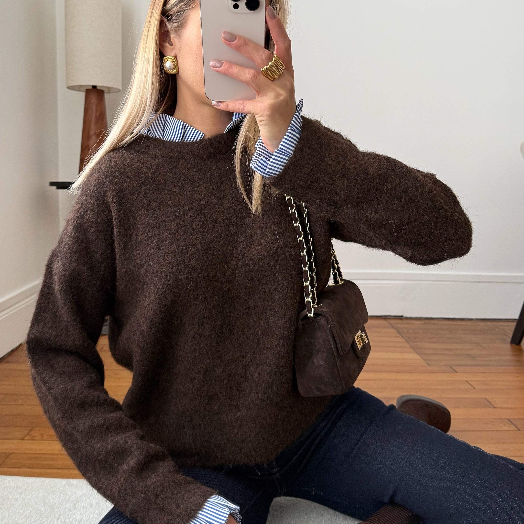 Maille bi-matière LOUISON - chocolat