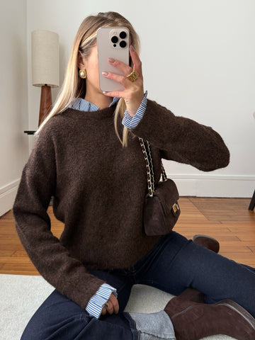 Maille bi-matière LOUISON - chocolat