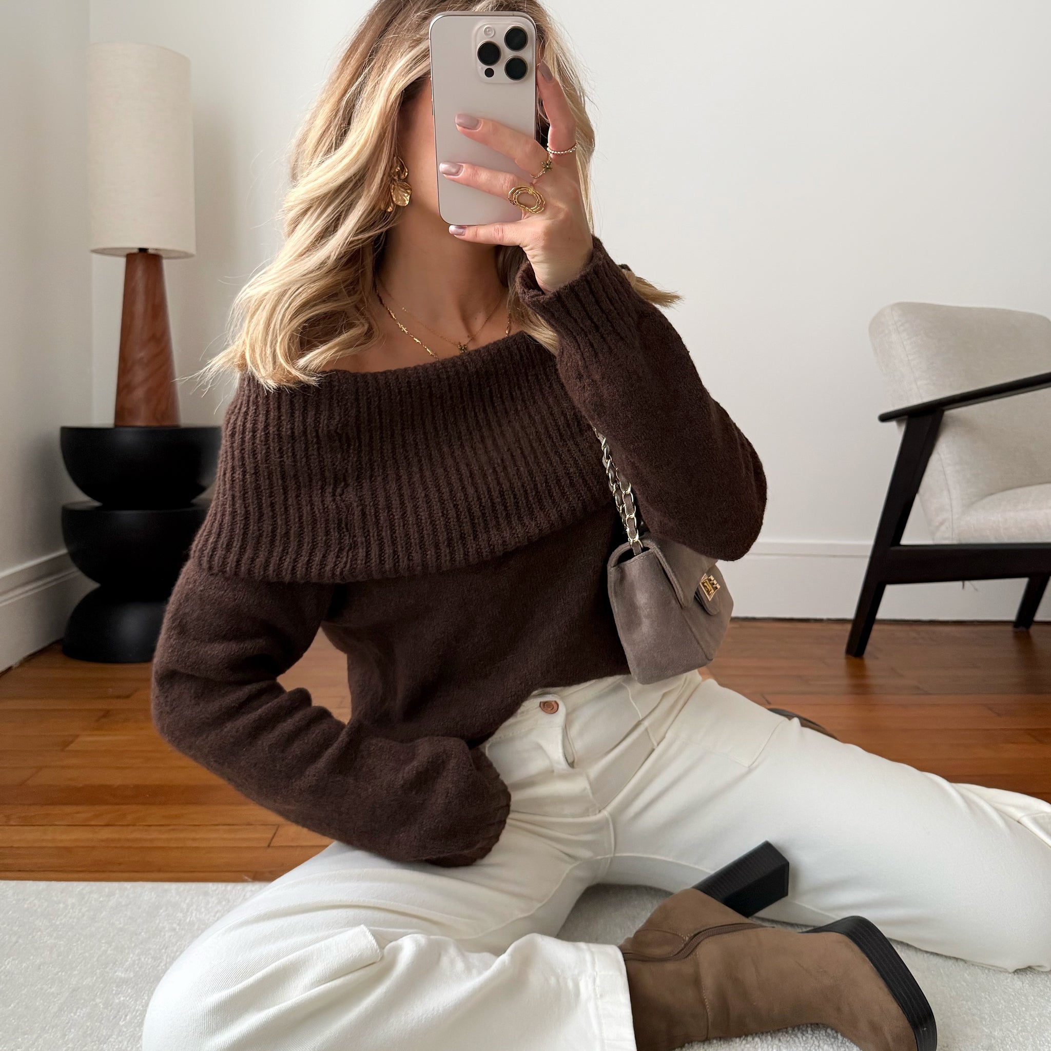 Maille col bardot EDWARD - chocolat