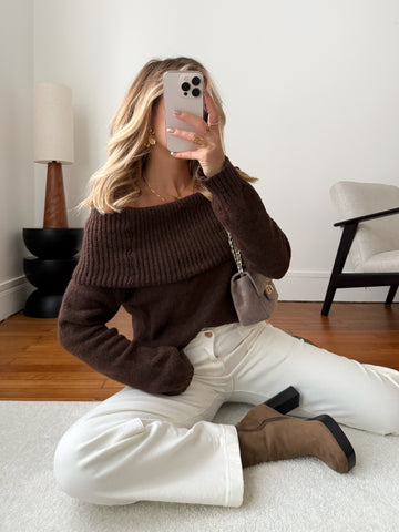 Maille col bardot EDWARD - chocolat