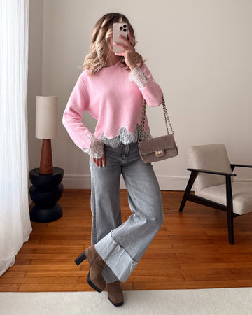 Jean à revers avec ceinture NIDDRIE - gris