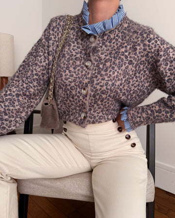 Cardigan bi-matière imprimé léopard MÉLAS