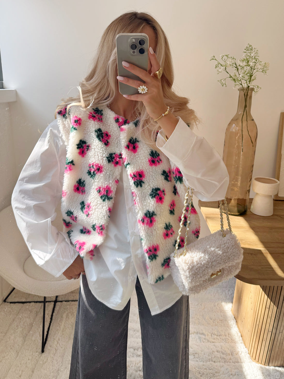 Veste en sherpa à imprimé floral LIBERTY - blanc