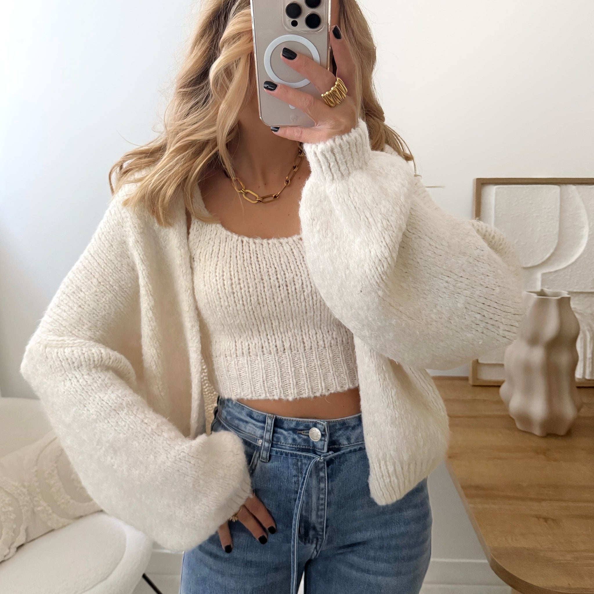Gilet et top en maille NOEMA - écru