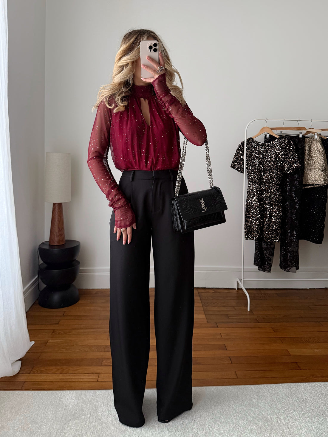 Body à col roulé et strass ISEYA - bordeaux