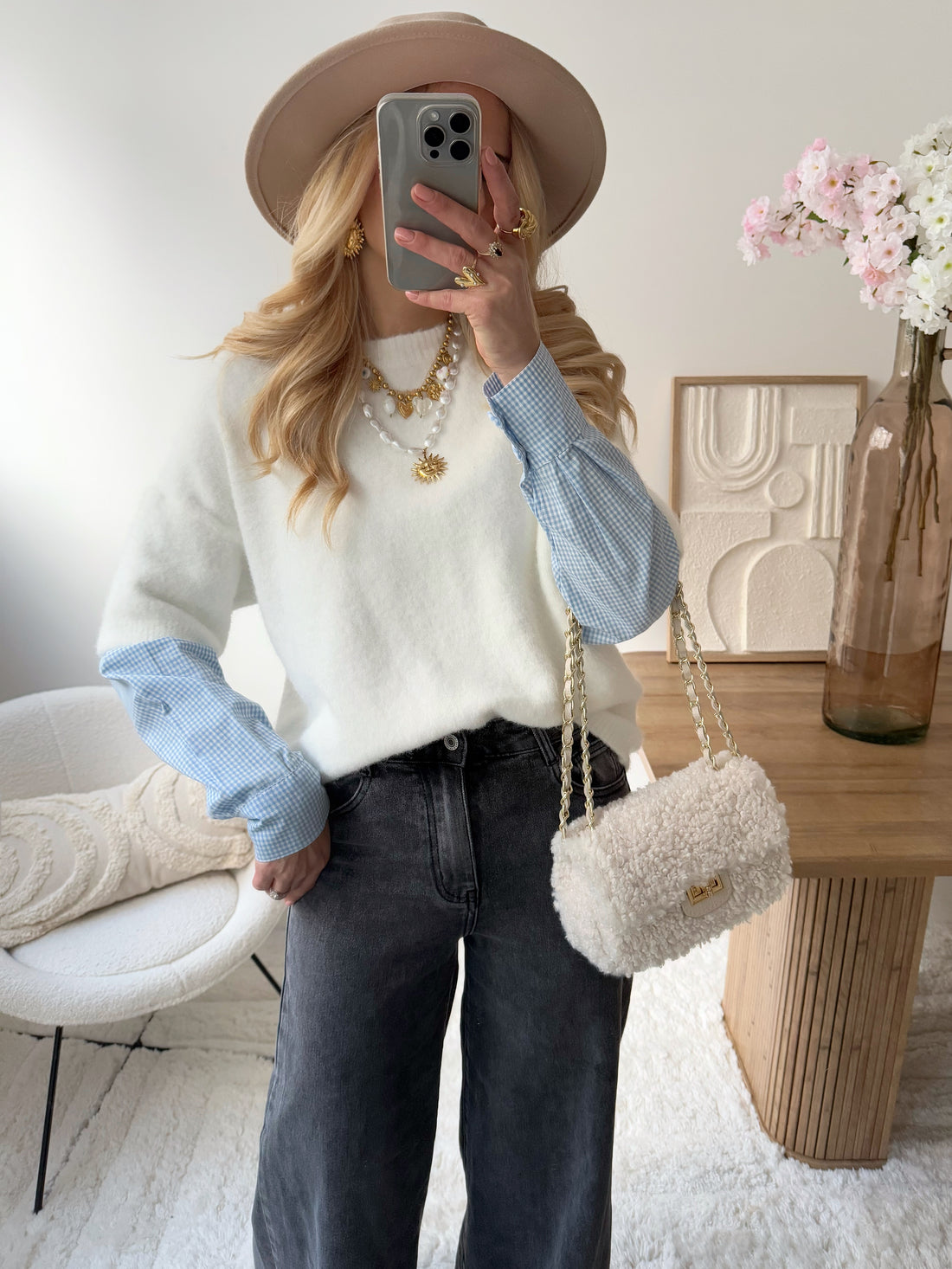 Pull 2 en 1 manche chemise écru LUCERA