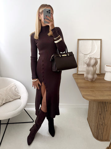 Robe en maille côtelée BELLUCCI - chocolat PRÉCOMMANDE