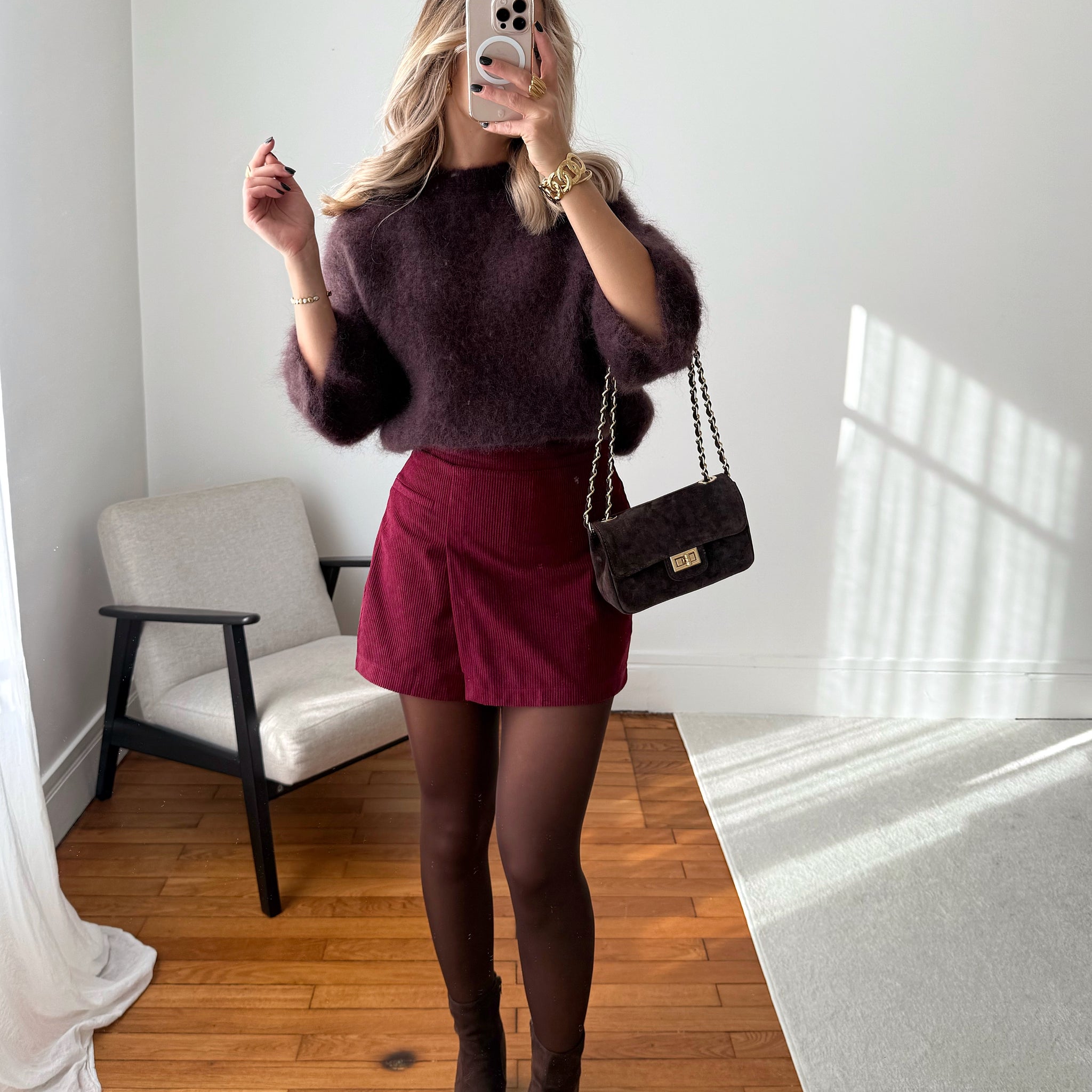 Jupe-short en velours côtelé SIERRA - bordeaux