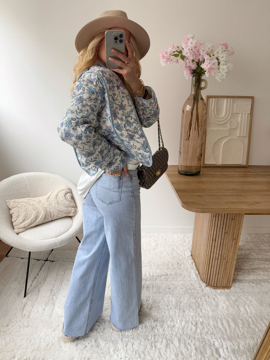 Veste matelassée imprimé floral bleu SIENNE