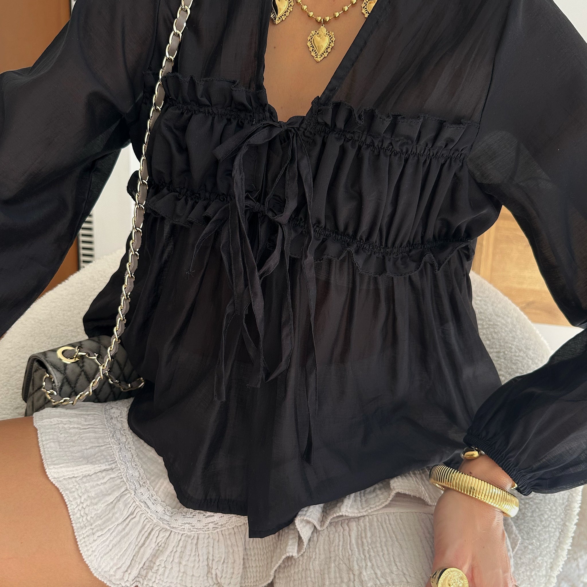 Blouse à noeuds LEVANNE - noir
