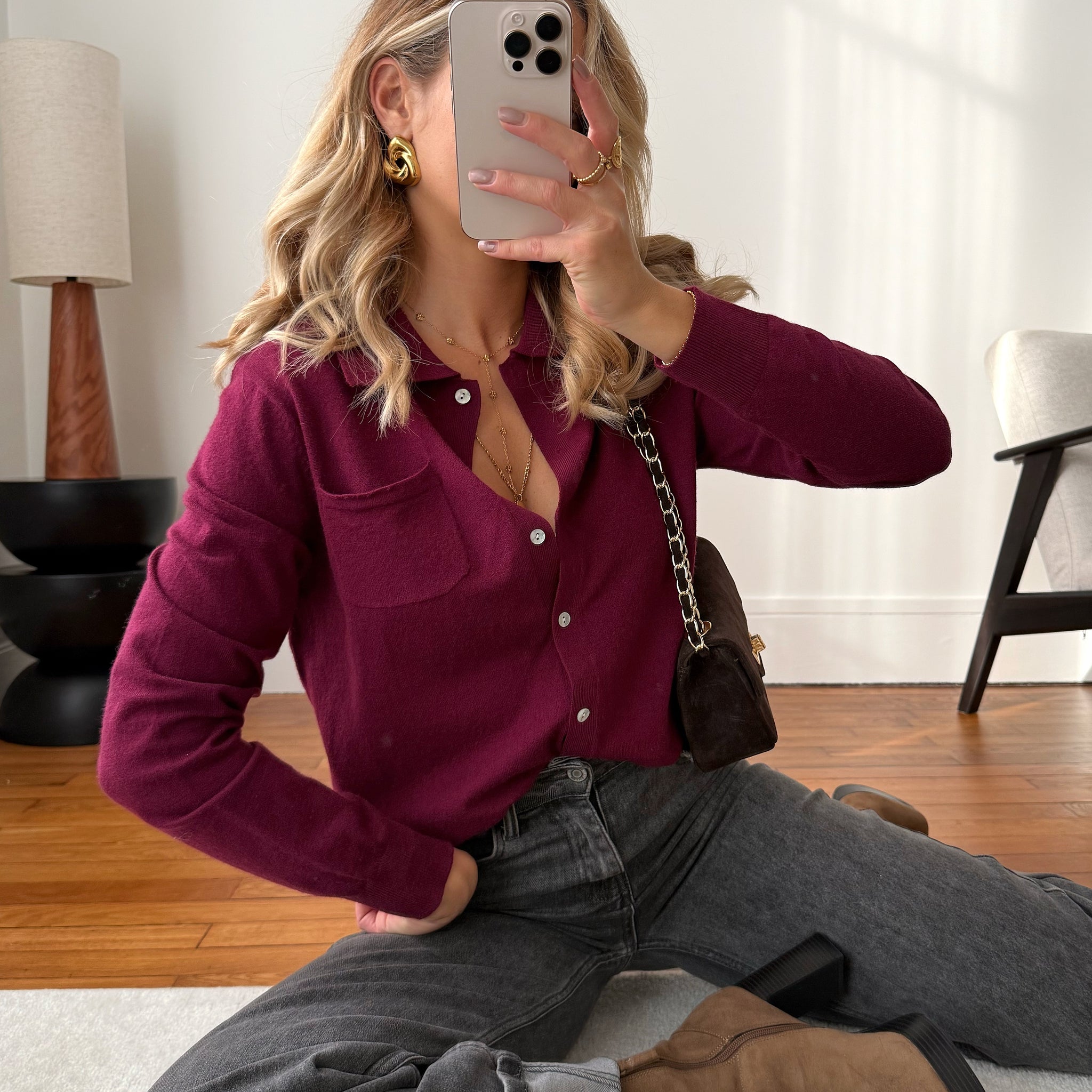 Cardigan maille fine FLORIS - bordeaux