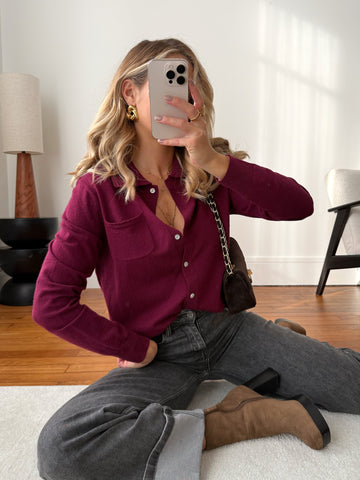 Cardigan maille fine FLORIS - bordeaux