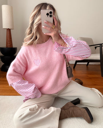 Maille bi-matière REYNOLDS - rose