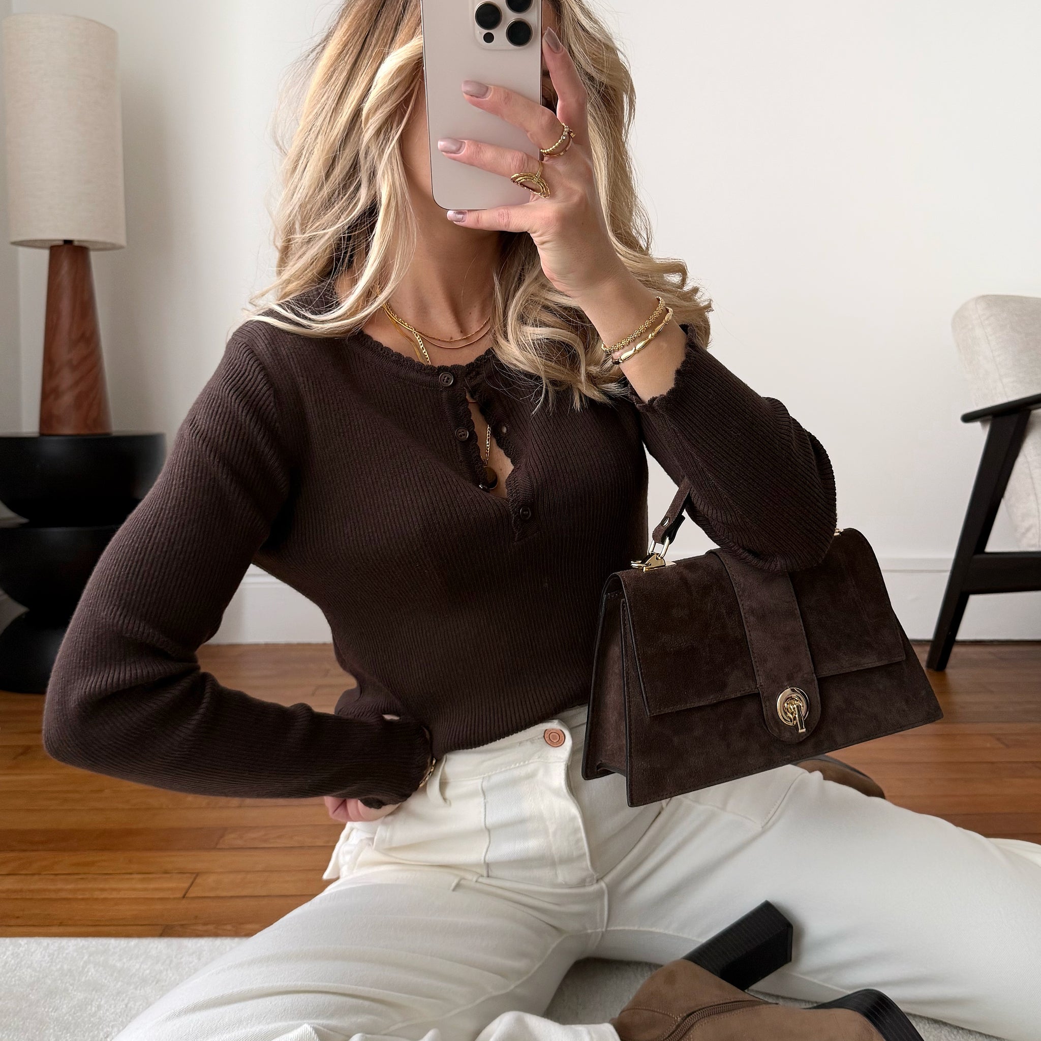 Top en maille côtelée DOMINA - chocolat