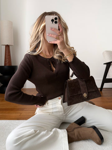 Top en maille côtelée DOMINA - chocolat