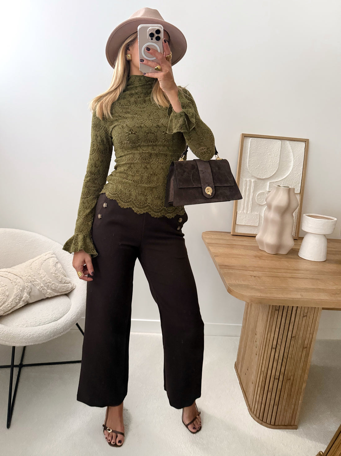 Top en dentelle HANSEN - vert olive