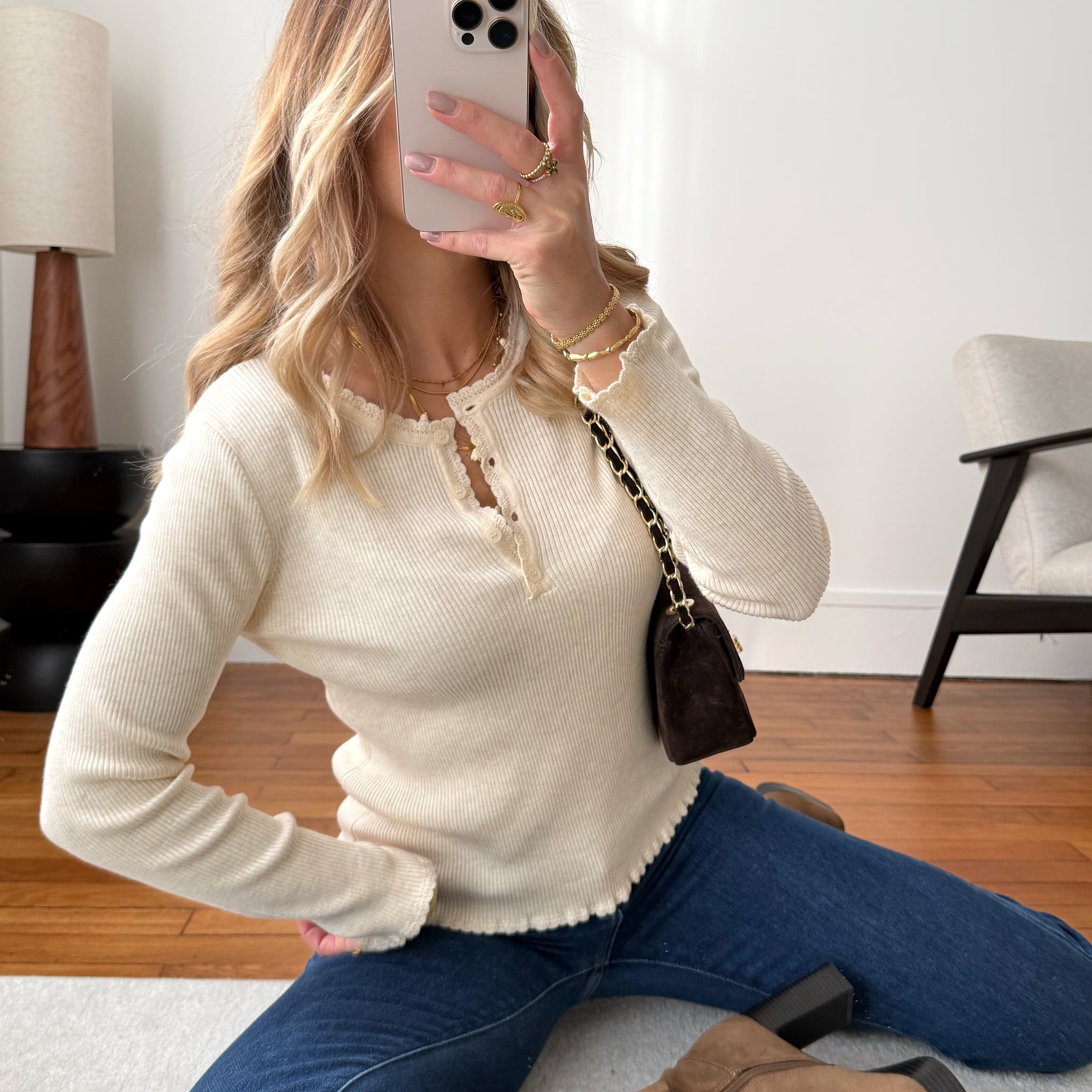 Top en maille côtelée DOMINA - écru