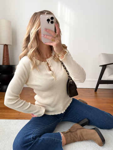 Top en maille côtelée DOMINA - écru